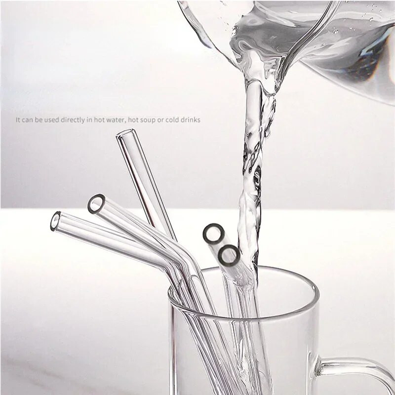 200*8 mm prozirne staklene slamke za smoothieje, koktele, slamke za piće, zdrave ekološki prihvatljive slamke za višekratnu upotrebu, pribor za piće