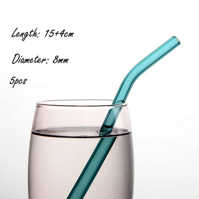 1/5 vnt. spalvotas karščiui atsparus didelio borosilikato stiklo šiaudelis skaidrus tiesus vamzdis išlenktas vamzdis, pasvirusi burna pieno arbatos šiaudelis