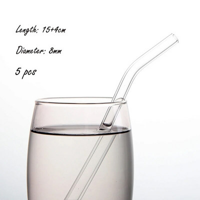 1/5 vnt. spalvotas karščiui atsparus didelio borosilikato stiklo šiaudelis skaidrus tiesus vamzdis išlenktas vamzdis, pasvirusi burna pieno arbatos šiaudelis