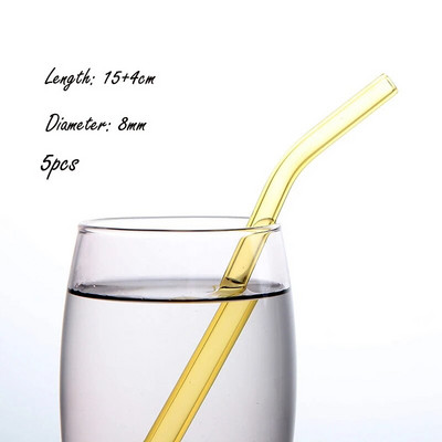 1/5 vnt. spalvotas karščiui atsparus didelio borosilikato stiklo šiaudelis skaidrus tiesus vamzdis išlenktas vamzdis, pasvirusi burna pieno arbatos šiaudelis