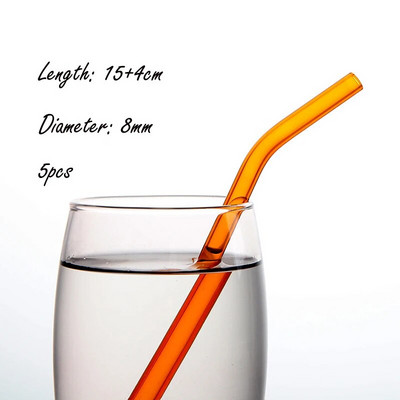 1/5 vnt. spalvotas karščiui atsparus didelio borosilikato stiklo šiaudelis skaidrus tiesus vamzdis išlenktas vamzdis, pasvirusi burna pieno arbatos šiaudelis