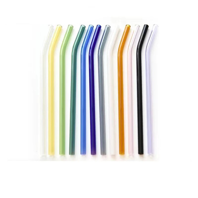 1/5 vnt. spalvotas karščiui atsparus didelio borosilikato stiklo šiaudelis skaidrus tiesus vamzdis išlenktas vamzdis, pasvirusi burna pieno arbatos šiaudelis