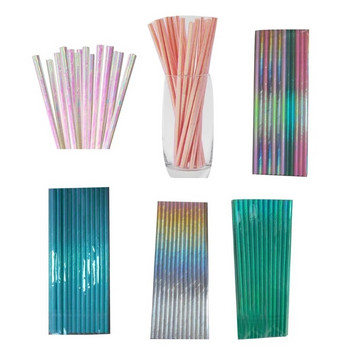 25Pcs Gradient- Color Pearlescent- Film Rainbow Suction Tube Degradable Environmental Protection Iridescent- Paper Straw E65B