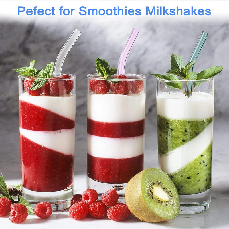 Värviline korduvkasutatavate klaaskõrte komplekt mahla / joogi / smuuti / shakemile jaoks, nõudepesumasinas ohutu ja purunemiskindel.