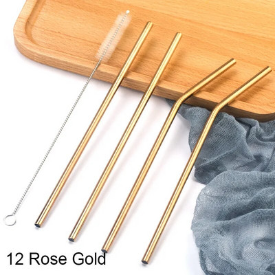 304 nerūdijančio plieno šiaudeliai Daugkartiniai metaliniai gėrimo šiaudeliai su švaresniu šepečių rinkiniu Ekologiški šiaudeliai kokteilių baro priedui