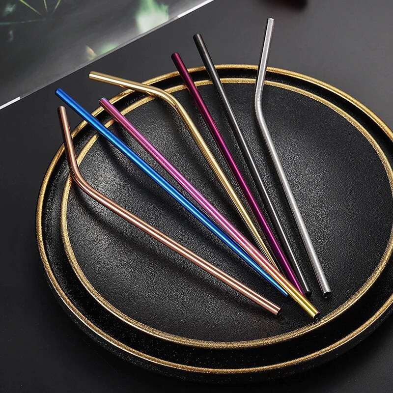 304 nerūdijančio plieno šiaudeliai Daugkartiniai metaliniai gėrimo šiaudeliai su švaresniu šepečių rinkiniu Ekologiški šiaudeliai kokteilių baro priedui