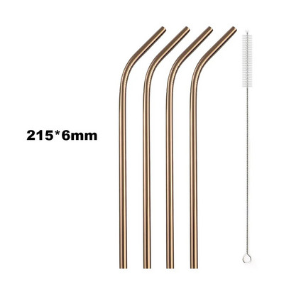 Επαναχρησιμοποιήσιμα μεταλλικά καλαμάκια πόσιμου 304 από ανοξείδωτο ατσάλι ανθεκτικό λυγισμένο ίσιο καλαμάκι πόσιμου με αξεσουάρ πάρτι με πινέλο καθαρισμού