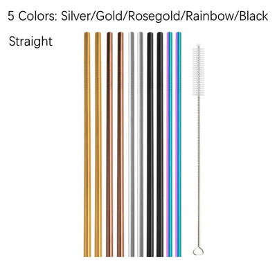 10 vnt. daugkartinio naudojimo geriamųjų šiaudelių metaliniai šiaudeliai 304 nerūdijančio plieno šiaudelių rinkinys su šepetėliu Kokteilių šiaudeliai stikliniams gėrimams