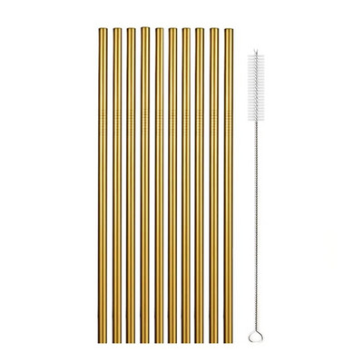 10 vnt. daugkartinio naudojimo geriamųjų šiaudelių metaliniai šiaudeliai 304 nerūdijančio plieno šiaudelių rinkinys su šepetėliu Kokteilių šiaudeliai stikliniams gėrimams