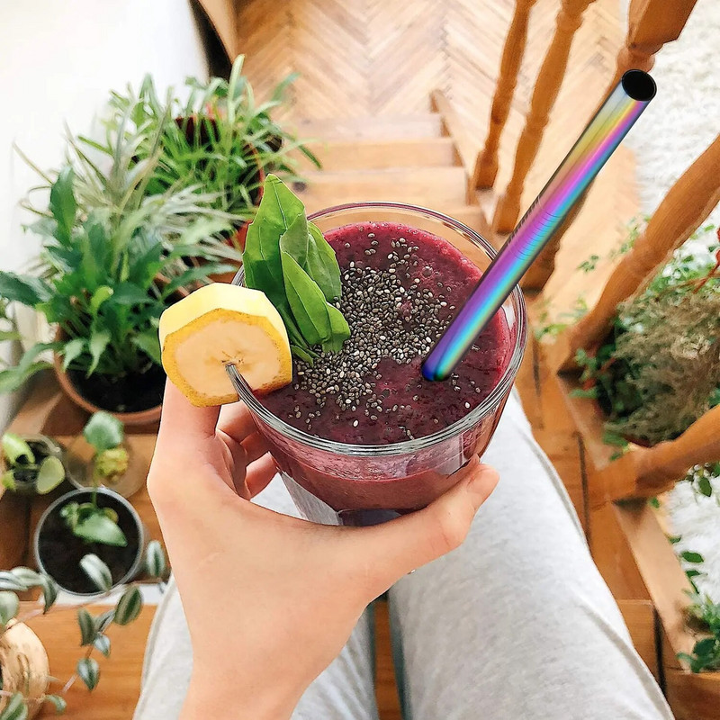 Dideli, platūs daugkartinio naudojimo metaliniai kokteilių šiaudeliai, daugkartinio naudojimo, ekologiški 304 nerūdijančio plieno Boba burbuliukai, skirti baro gėrimo priedui