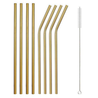 Rainbow värvi korduvkasutatavate metallist õlgede komplekt koos puhastusharjaga 304 roostevabast terasest joogikõrrest piimast jooginõud baari peotarvikuga