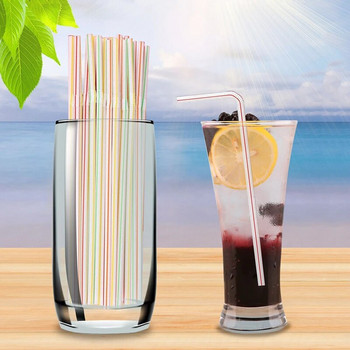 Цветни сламки за еднократна употреба Пластмасови гъвкави сламки Кухня Мляко Чай Сок Коктейл Сламки за пиене Сватбени партита Барове