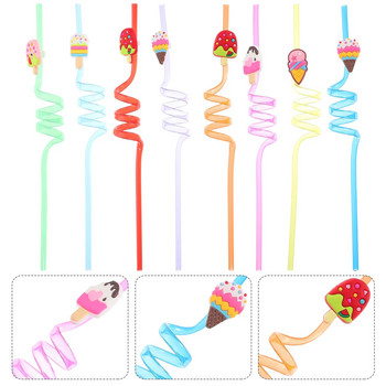 8 τμχ Styling Straw Drinking Straws Διακοσμητικό ποτό Juice Toy Party Curly Cartoon Designed Decorate Twisted