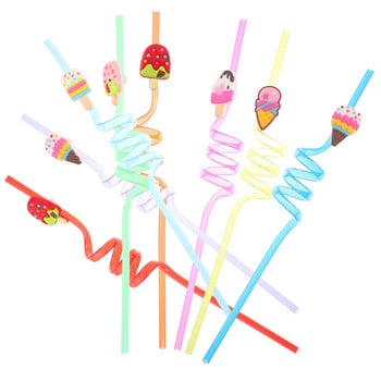 8 τμχ Styling Straw Drinking Straws Διακοσμητικό ποτό Juice Toy Party Curly Cartoon Designed Decorate Twisted