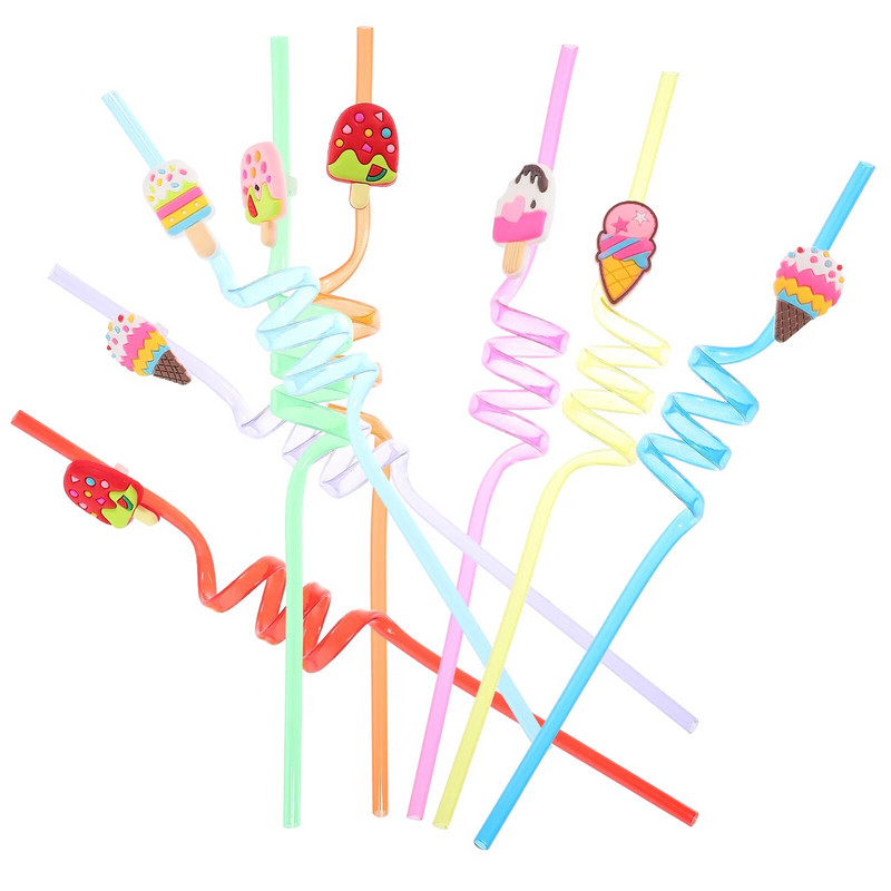 8 tk Stiilimisõled Joogikõrred Dekoratiivne Jook Mahl Mänguasjapidu Lokkis multikas Kujundatud Kaunistamine Keeruline