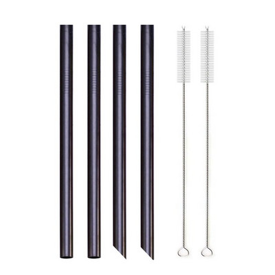 4 τμχ 304 καλαμάκι από ανοξείδωτο χάλυβα επαναχρησιμοποιήσιμα μεταλλικά καλαμάκια Σετ 12mm διάμετρο Bubble Tea Milkshake Drinking Boba Straw με 2 τεμ.