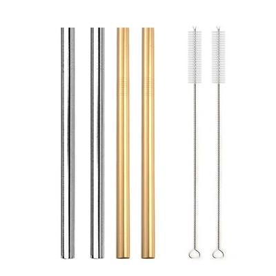 4 τμχ 304 καλαμάκι από ανοξείδωτο χάλυβα επαναχρησιμοποιήσιμα μεταλλικά καλαμάκια Σετ 12mm διάμετρο Bubble Tea Milkshake Drinking Boba Straw με 2 τεμ.