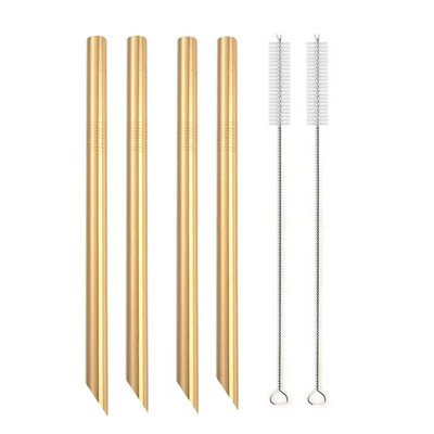 4 τμχ 304 καλαμάκι από ανοξείδωτο χάλυβα επαναχρησιμοποιήσιμα μεταλλικά καλαμάκια Σετ 12mm διάμετρο Bubble Tea Milkshake Drinking Boba Straw με 2 τεμ.