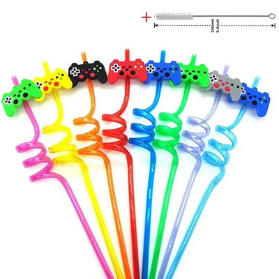 8 vnt 26 cm animacinių filmų vienaragiai / gaisrinis automobilis / automobilis / Havajų paplūdimio plastikiniai gėrimo šiaudeliai Daugkartiniai spiraliniai šiaudeliai Vaikų gimtadienio dekoras