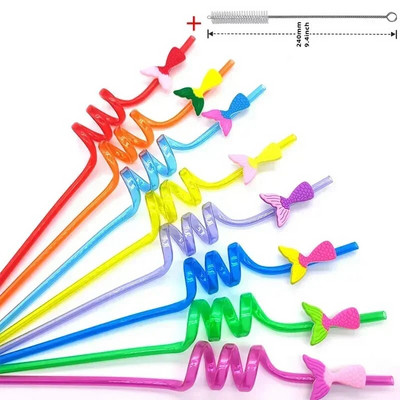 8 vnt 26 cm animacinių filmų vienaragiai / gaisrinis automobilis / automobilis / Havajų paplūdimio plastikiniai gėrimo šiaudeliai Daugkartiniai spiraliniai šiaudeliai Vaikų gimtadienio dekoras