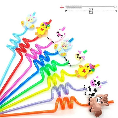 8 vnt 26 cm animacinių filmų vienaragiai / gaisrinis automobilis / automobilis / Havajų paplūdimio plastikiniai gėrimo šiaudeliai Daugkartiniai spiraliniai šiaudeliai Vaikų gimtadienio dekoras