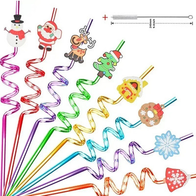 8 vnt 26 cm animacinių filmų vienaragiai / gaisrinis automobilis / automobilis / Havajų paplūdimio plastikiniai gėrimo šiaudeliai Daugkartiniai spiraliniai šiaudeliai Vaikų gimtadienio dekoras