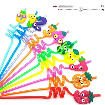 8 vnt 26 cm animacinių filmų vienaragiai / gaisrinis automobilis / automobilis / Havajų paplūdimio plastikiniai gėrimo šiaudeliai Daugkartiniai spiraliniai šiaudeliai Vaikų gimtadienio dekoras