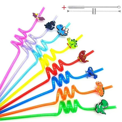 8 vnt 26 cm animacinių filmų vienaragiai / gaisrinis automobilis / automobilis / Havajų paplūdimio plastikiniai gėrimo šiaudeliai Daugkartiniai spiraliniai šiaudeliai Vaikų gimtadienio dekoras