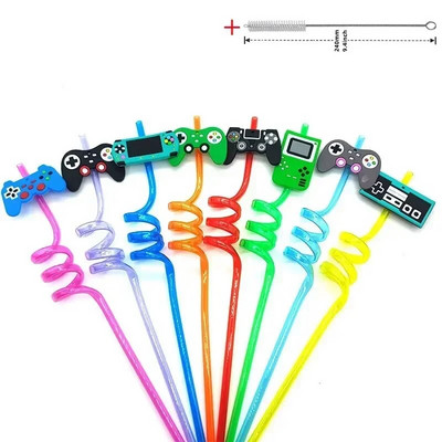 8 vnt 26 cm animacinių filmų vienaragiai / gaisrinis automobilis / automobilis / Havajų paplūdimio plastikiniai gėrimo šiaudeliai Daugkartiniai spiraliniai šiaudeliai Vaikų gimtadienio dekoras