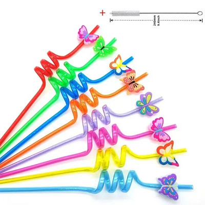 8 vnt 26 cm animacinių filmų vienaragiai / gaisrinis automobilis / automobilis / Havajų paplūdimio plastikiniai gėrimo šiaudeliai Daugkartiniai spiraliniai šiaudeliai Vaikų gimtadienio dekoras
