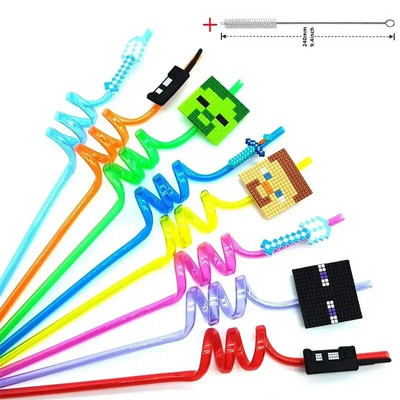 8 vnt 26 cm animacinių filmų vienaragiai / gaisrinis automobilis / automobilis / Havajų paplūdimio plastikiniai gėrimo šiaudeliai Daugkartiniai spiraliniai šiaudeliai Vaikų gimtadienio dekoras