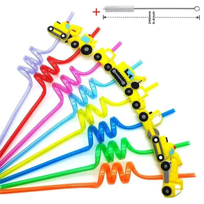 8 vnt 26 cm animacinių filmų vienaragiai / gaisrinis automobilis / automobilis / Havajų paplūdimio plastikiniai gėrimo šiaudeliai Daugkartiniai spiraliniai šiaudeliai Vaikų gimtadienio dekoras