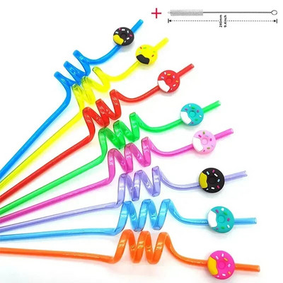 8 vnt 26 cm animacinių filmų vienaragiai / gaisrinis automobilis / automobilis / Havajų paplūdimio plastikiniai gėrimo šiaudeliai Daugkartiniai spiraliniai šiaudeliai Vaikų gimtadienio dekoras