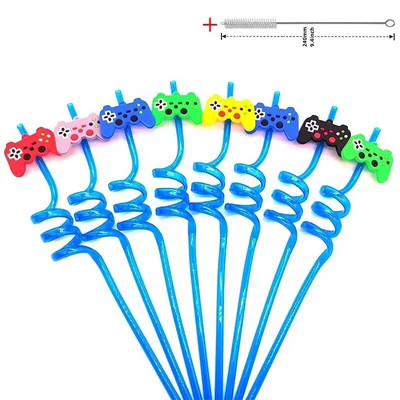 8 vnt 26 cm animacinių filmų vienaragiai / gaisrinis automobilis / automobilis / Havajų paplūdimio plastikiniai gėrimo šiaudeliai Daugkartiniai spiraliniai šiaudeliai Vaikų gimtadienio dekoras