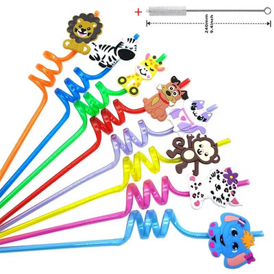 8 vnt 26 cm animacinių filmų vienaragiai / gaisrinis automobilis / automobilis / Havajų paplūdimio plastikiniai gėrimo šiaudeliai Daugkartiniai spiraliniai šiaudeliai Vaikų gimtadienio dekoras