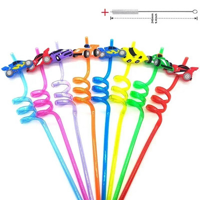 8 vnt 26 cm animacinių filmų vienaragiai / gaisrinis automobilis / automobilis / Havajų paplūdimio plastikiniai gėrimo šiaudeliai Daugkartiniai spiraliniai šiaudeliai Vaikų gimtadienio dekoras