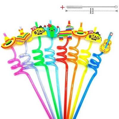 8 vnt 26 cm animacinių filmų vienaragiai / gaisrinis automobilis / automobilis / Havajų paplūdimio plastikiniai gėrimo šiaudeliai Daugkartiniai spiraliniai šiaudeliai Vaikų gimtadienio dekoras