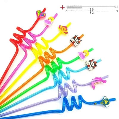 8 vnt 26 cm animacinių filmų vienaragiai / gaisrinis automobilis / automobilis / Havajų paplūdimio plastikiniai gėrimo šiaudeliai Daugkartiniai spiraliniai šiaudeliai Vaikų gimtadienio dekoras