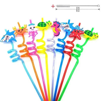 8 vnt 26 cm animacinių filmų vienaragiai / gaisrinis automobilis / automobilis / Havajų paplūdimio plastikiniai gėrimo šiaudeliai Daugkartiniai spiraliniai šiaudeliai Vaikų gimtadienio dekoras