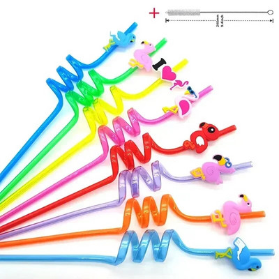 8 vnt 26 cm animacinių filmų vienaragiai / gaisrinis automobilis / automobilis / Havajų paplūdimio plastikiniai gėrimo šiaudeliai Daugkartiniai spiraliniai šiaudeliai Vaikų gimtadienio dekoras