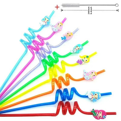 8 vnt 26 cm animacinių filmų vienaragiai / gaisrinis automobilis / automobilis / Havajų paplūdimio plastikiniai gėrimo šiaudeliai Daugkartiniai spiraliniai šiaudeliai Vaikų gimtadienio dekoras