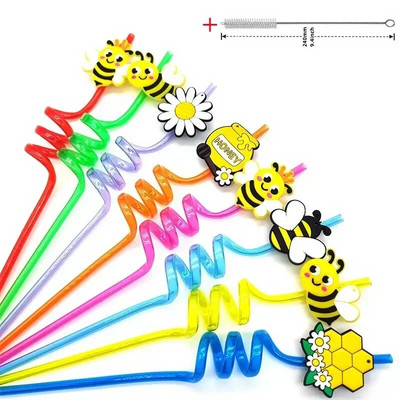 8 vnt 26 cm animacinių filmų vienaragiai / gaisrinis automobilis / automobilis / Havajų paplūdimio plastikiniai gėrimo šiaudeliai Daugkartiniai spiraliniai šiaudeliai Vaikų gimtadienio dekoras