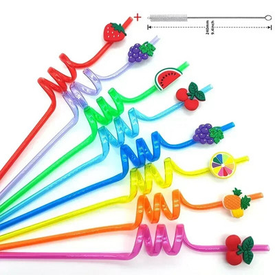 8 vnt 26 cm animacinių filmų vienaragiai / gaisrinis automobilis / automobilis / Havajų paplūdimio plastikiniai gėrimo šiaudeliai Daugkartiniai spiraliniai šiaudeliai Vaikų gimtadienio dekoras