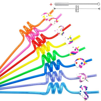 8 vnt 26 cm animacinių filmų vienaragiai / gaisrinis automobilis / automobilis / Havajų paplūdimio plastikiniai gėrimo šiaudeliai Daugkartiniai spiraliniai šiaudeliai Vaikų gimtadienio dekoras