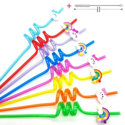 8 vnt 26 cm animacinių filmų vienaragiai / gaisrinis automobilis / automobilis / Havajų paplūdimio plastikiniai gėrimo šiaudeliai Daugkartiniai spiraliniai šiaudeliai Vaikų gimtadienio dekoras