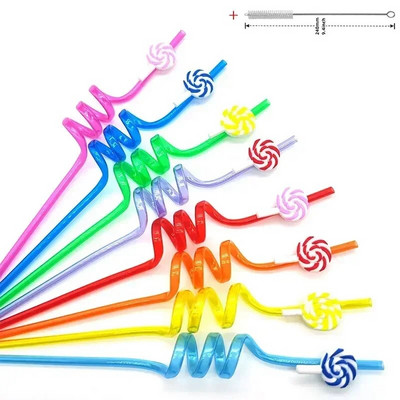 8 vnt 26 cm animacinių filmų vienaragiai / gaisrinis automobilis / automobilis / Havajų paplūdimio plastikiniai gėrimo šiaudeliai Daugkartiniai spiraliniai šiaudeliai Vaikų gimtadienio dekoras