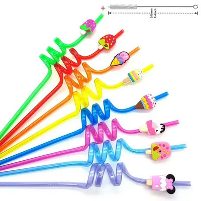 8 vnt 26 cm animacinių filmų vienaragiai / gaisrinis automobilis / automobilis / Havajų paplūdimio plastikiniai gėrimo šiaudeliai Daugkartiniai spiraliniai šiaudeliai Vaikų gimtadienio dekoras