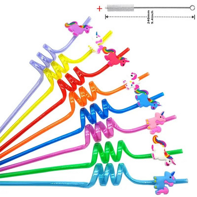 8 vnt 26 cm animacinių filmų vienaragiai / gaisrinis automobilis / automobilis / Havajų paplūdimio plastikiniai gėrimo šiaudeliai Daugkartiniai spiraliniai šiaudeliai Vaikų gimtadienio dekoras