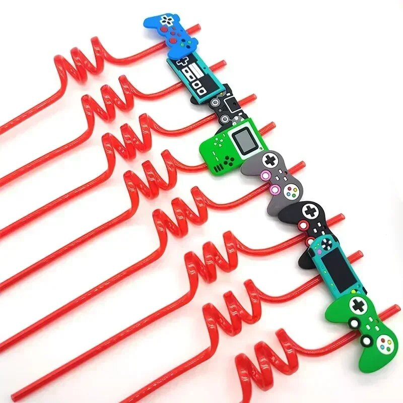 8 vnt 26 cm animacinių filmų vienaragiai / gaisrinis automobilis / automobilis / Havajų paplūdimio plastikiniai gėrimo šiaudeliai Daugkartiniai spiraliniai šiaudeliai Vaikų gimtadienio dekoras