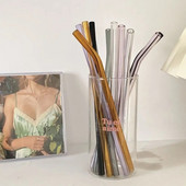 Daugkartinio naudojimo skaidraus stiklo šiaudeliai Ekologiški karščiui atsparūs didelio borosilikato geriamieji šiaudeliai, skirti sultims, pieno, kavos barų gėrimams